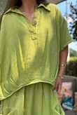 Lina Linen Blend French Tuck Blouse Washed Olive